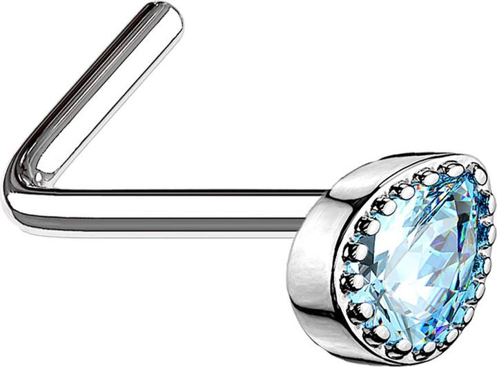 Produktbild Star Piercing Nasenstecker gewinkelt silber Kristalltropfen aqua (Messing, Chirurgenstahl 316L)