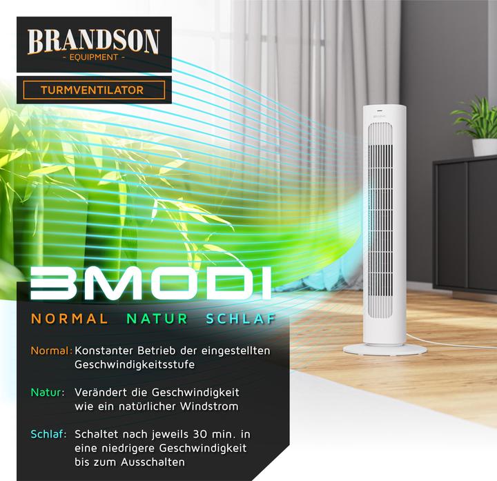 Produktbild Brandson Turmventilator, Fernbedienung, sehr leise, Oszillation, 3 Modi, Timer, 50 W, Standventilator 76cm (48 dB)