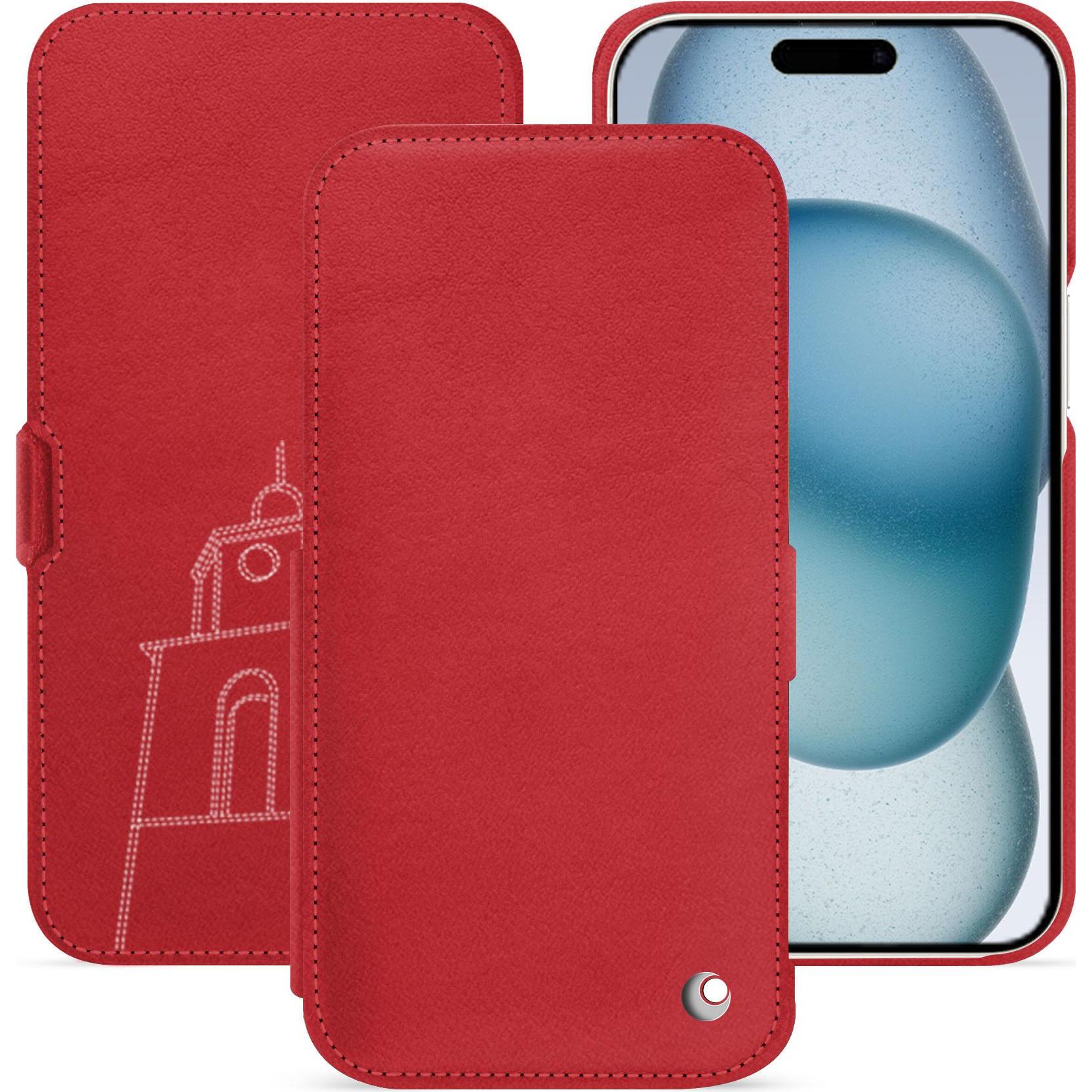 Thumbnail - Noreve Lederschutzhülle horizontal (Apple iPhone 15), Smartphone Hülle, Rot
