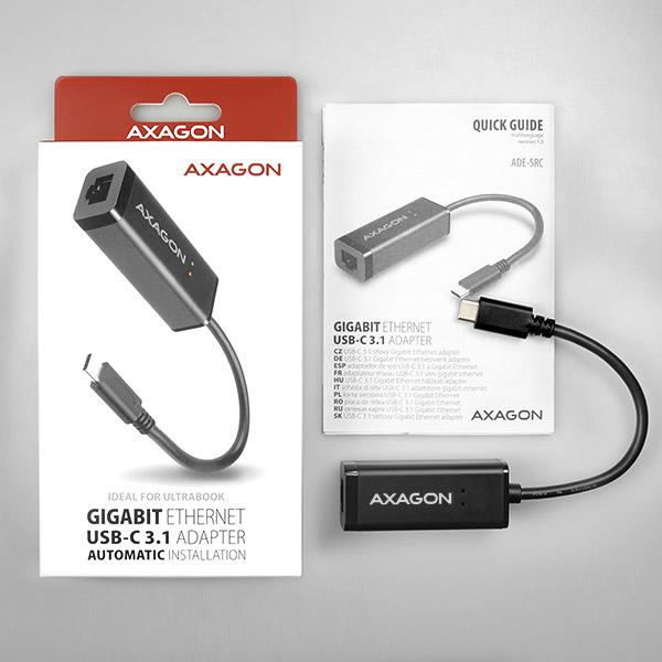 Actual product image Axagon ADE-SRC Gigabit Ethernet 10/100/1000 Adapter - USB 3.1 Type C (USB-C, RJ45 (1x))