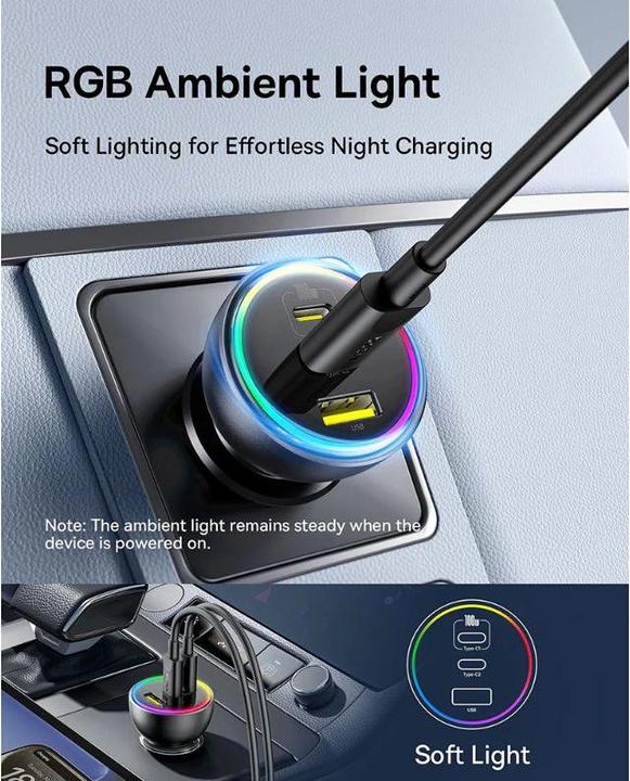 Actual product image Baseus - Multi-Port Fast Car Charger C+C+U, 152.2W Set, Black