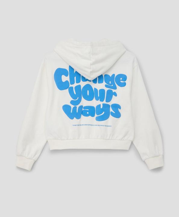Produktbild s.Oliver Sweatshirt Cropped-Sweatshirt mit gummiertem Rückenprint im Oversized-Schnitt (M, S)