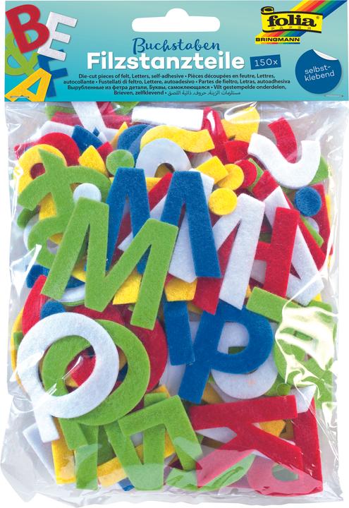 Image du produit Folia 5261 - Lettres découpées en feutre, autocollantes, 150 pièces, couleurs assorties, chacune