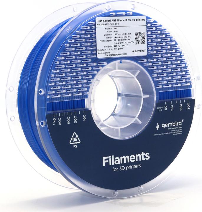 Image du produit Gembird 3DP-ABS1.75HY-01-B (ABS, 1.75 mm, 1000 g, Bleu)