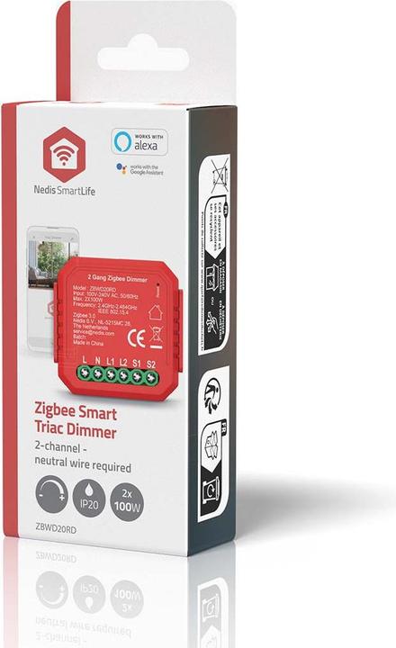 Actual product image Nedis ZBWD20RD SmartLife Power Switch Zigbee 3.0-2x100 W-Terminal Anschluss-App erhältlich für: Andro