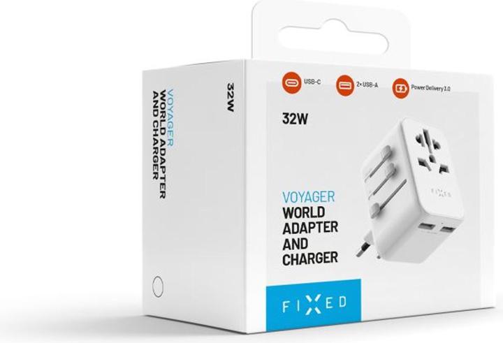 Actual product image Fixed Voyager 30W travel adapter for EU, UK and USA/AUS, with 1xUSB-C and 2xUSB output, GaN, PD 30W, white