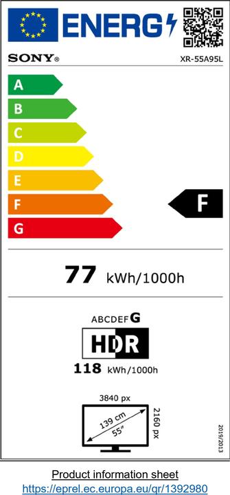 Label énergétique Sony XR-55A95L (55", A95L, OLED, 4K, 2023)