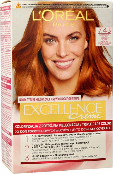 L'Oréal Paris L'Oreal Paris Excellence Cream coloring 7.43 copper blonde golden - 0258898 (7.43 Blond Miedziano-Złocisty)