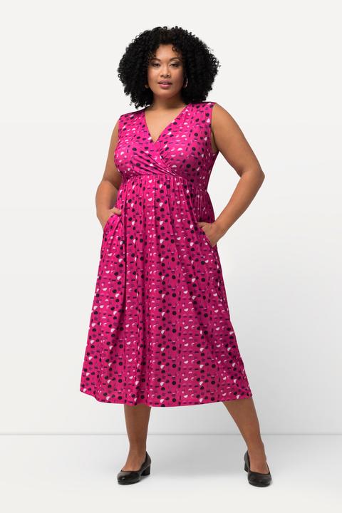Produktbild Ulla Popken Jerseykleid, Punkte, A-Linie, V-Ausschnitt, ärmellos (60)