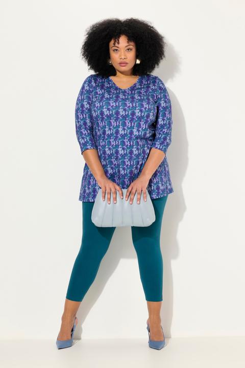 Immagine prodotto Ulla Popken Maglia dal taglio lungo e svasato con design batik, scollo a V e maniche a 3/4 (46, 48)