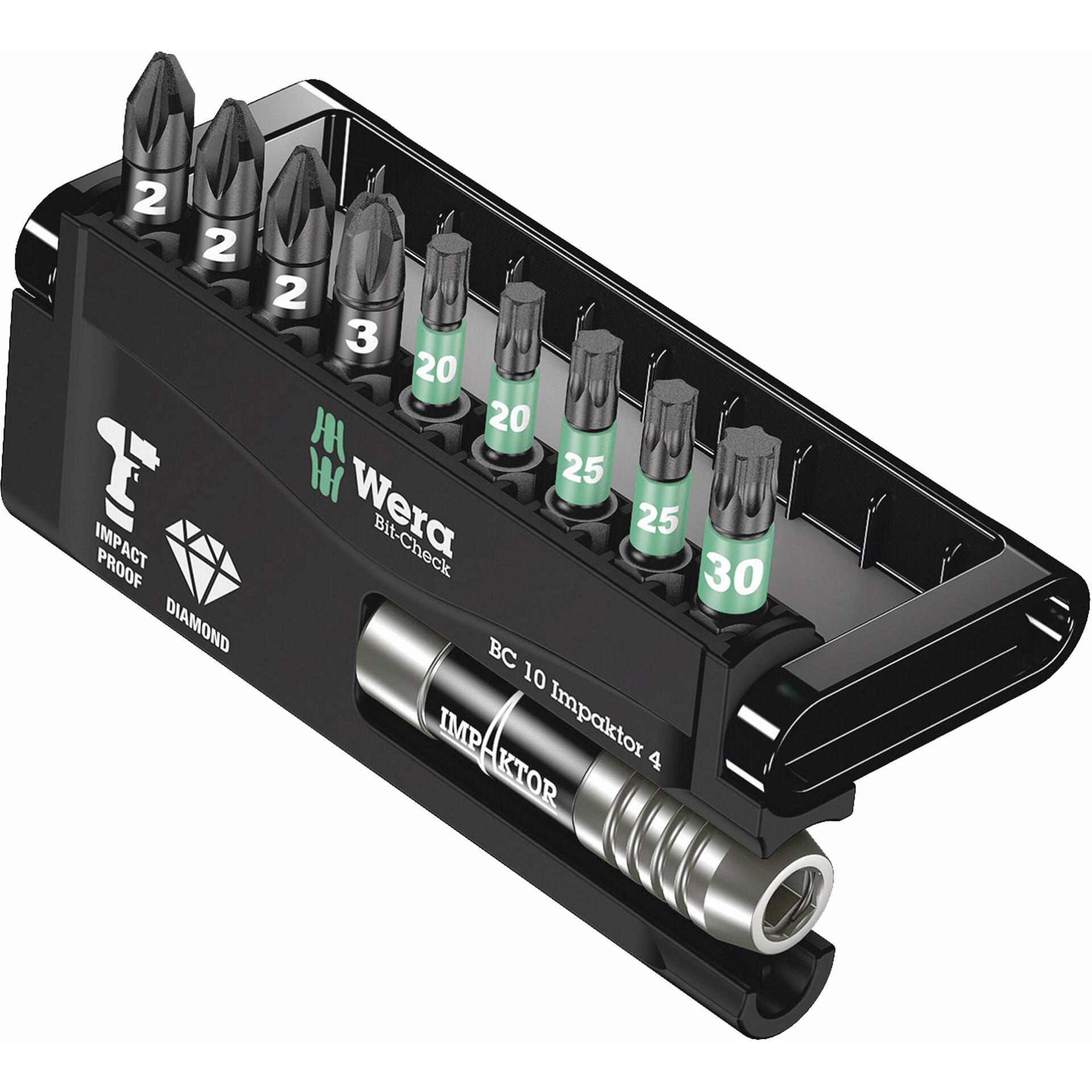 Wera, Bits, Bit-Check 10 Impaktor 4 (1 x PZ 3x25, 2 x TX 20x25, 2 x TX 25x25, 1 x 1/4"x75, 3 x PZ 2x25, 1 x TX 30x25)