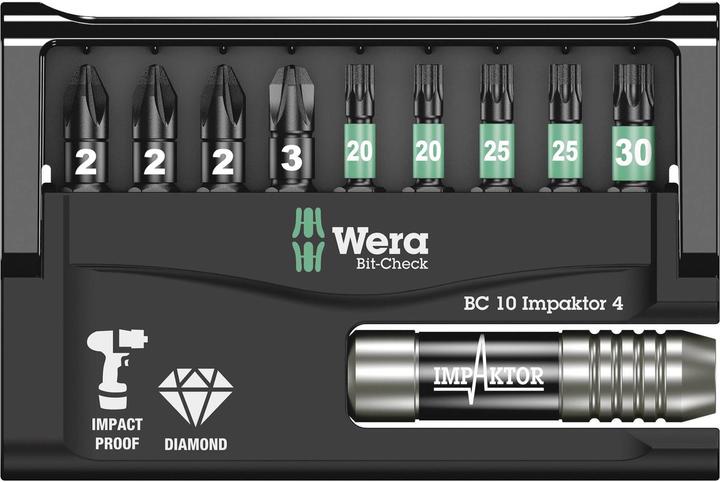 Actual product image Wera Bit-Check 10 Impaktor 4 (1 x PZ 3x25, 2 x TX 20x25, 2 x TX 25x25, 1 x 1/4 "x75, 3 x PZ 2x25, 1 x TX 30x25)