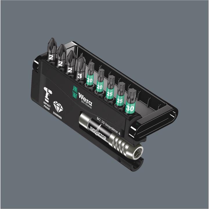 Actual product image Wera Bit-Check 10 Impaktor 4 (1 x PZ 3x25, 2 x TX 20x25, 2 x TX 25x25, 1 x 1/4 "x75, 3 x PZ 2x25, 1 x TX 30x25)