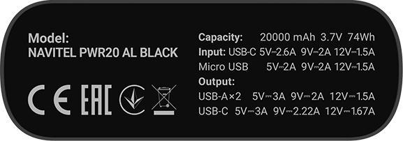 Image du produit Devia Powerbanka Navitel PWR20 AL stÅ™brÃ (20000 mAh, 22.50 W, 74 Wh)