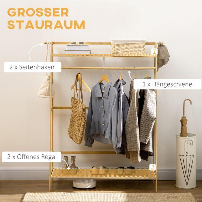 Immagine prodotto Swisshandel24 Kleiderständer Garderobenständer mit zwei Kleiderhaken, Kleiderstange, Natur