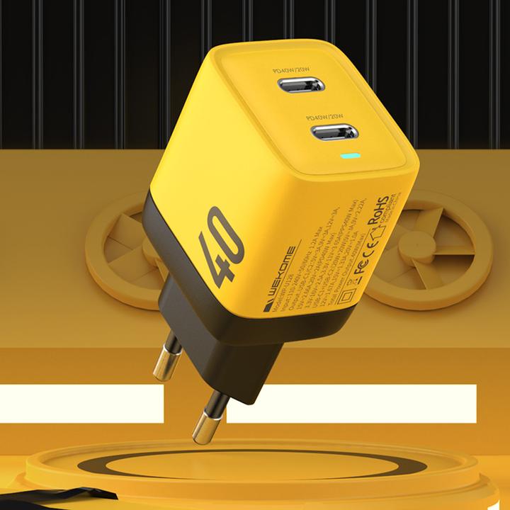 Actual product image Wekome Mains charger 2xUSB-C Super Fast Charger GaN (40 W)