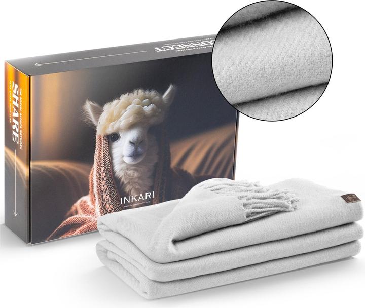 Inkari Couverture douillette en laine d'alpaga XL 210 x 140 cm - Silver (210 x 140 cm)