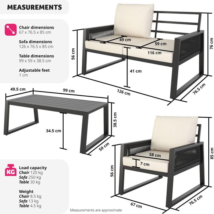 Actual product image tectake Captive garden lounge set in Rope design, aluminium frame