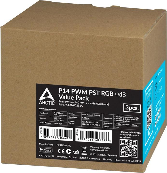 Immagine prodotto Arctic Ventilatore P14 PWM PST RGB 0dB (nero) 3pcs Value Pack (140 mm, 3 x)