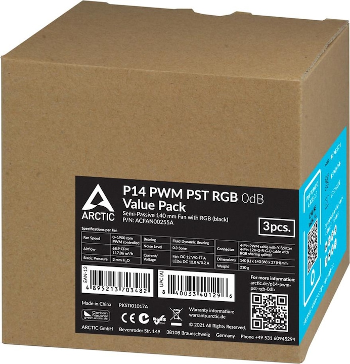 Actual product image Arctic Fan P14 PWM PST RGB 0dB (Black) 3pcs Value Pack (140 mm, 3 x)