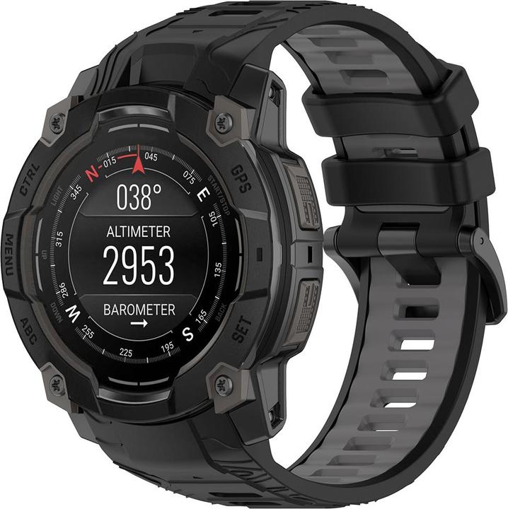 Produktbild Techsuit - Watchband 22mm (W077) - Garmin Instinct 3 45mm / Instinct 3 45 Solar - Black/Gray (22 mm, Silikon, Polycarbonat)