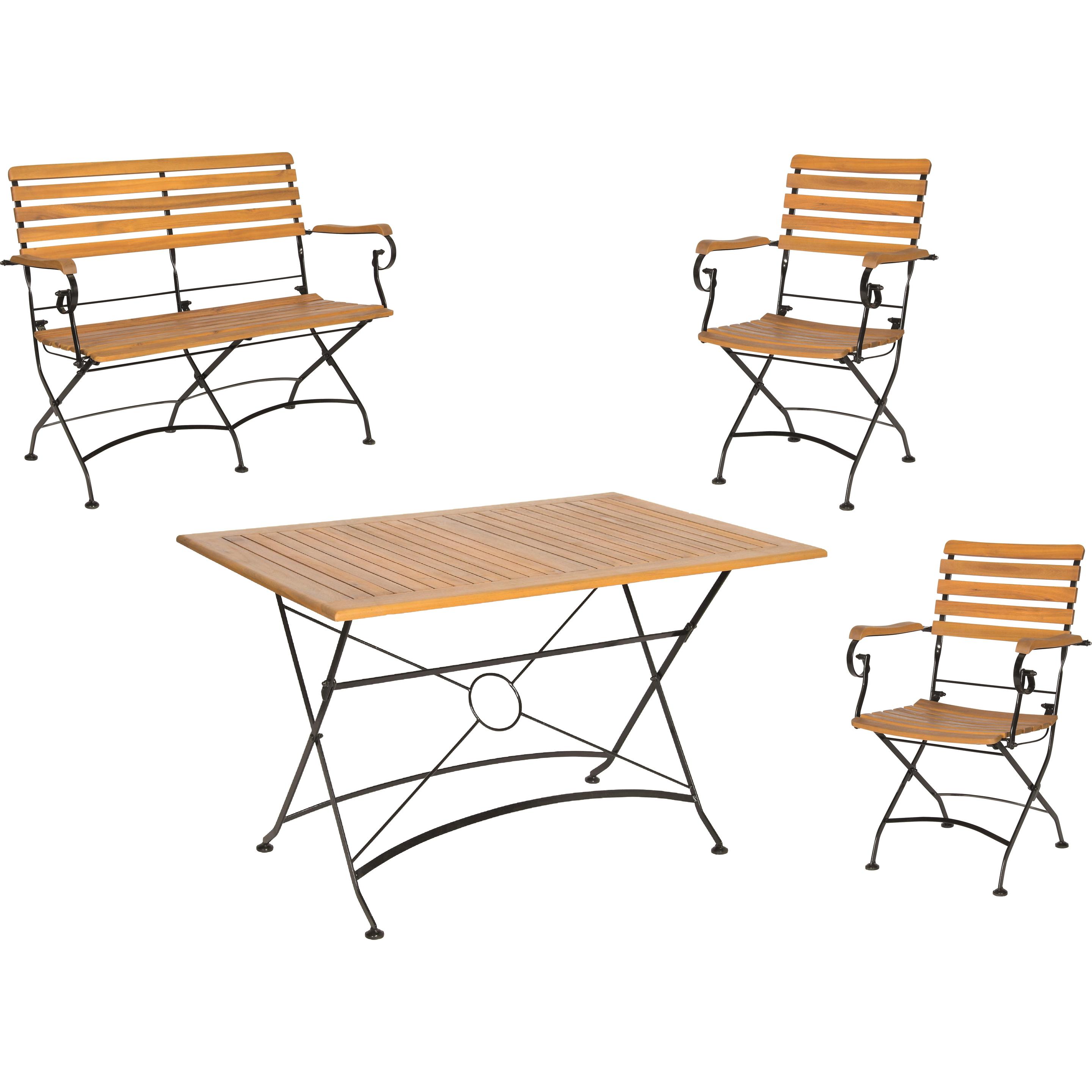 Acamp, Gartentisch + Balkontisch, Set 2x LINDAU Klappsessel + 1x LINDAU Klappbank + 1x LINDAU Klapptisch (120 cm)