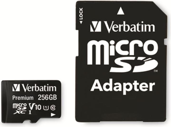 Actual product image Verbatim MicroSDXC Class 10 UHS-I with adapter (256 GB, microSDXC, U1, UHS-I)
