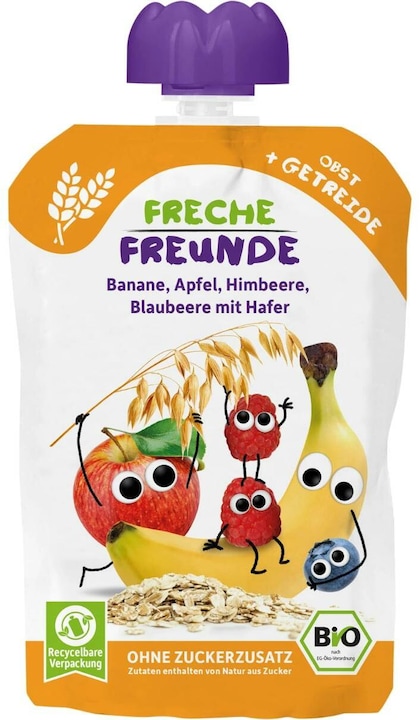 Produktbild Freche Freunde Quetschbeutel Banane, Apfel, Himbeere, Blaubeere 6x 100 g (600 g)