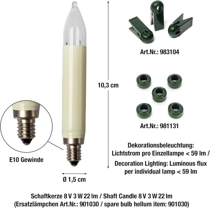 Image du produit Hellum Guirlande lumineuse bougie à tige 30 bougies claires pour l'extérieur tige/câble vert 32m ivoire (32 m)