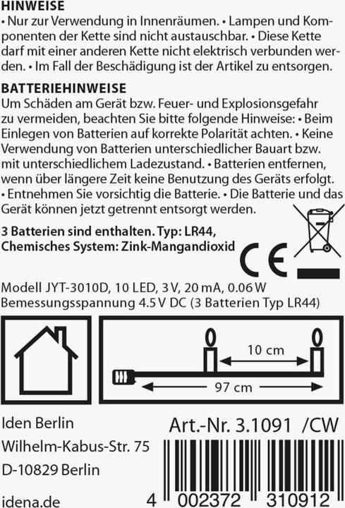 Produktbild Idena Korken-Lichterkette 2er Set,10 LED, warmweiss (0.90 m)