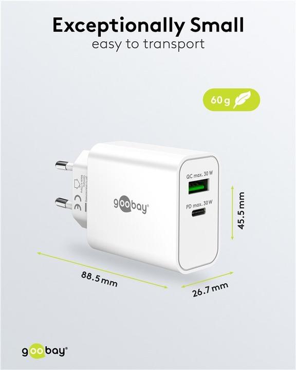 Immagine prodotto Goobay USB-C PD GaN Dual-Schnellladegerät 30 W weiss (30 W, 2 porte)