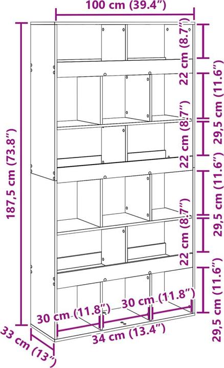 Nährwerte und Zutaten vidaXL Bücherregal (100 x 33 x 187.50 cm)
