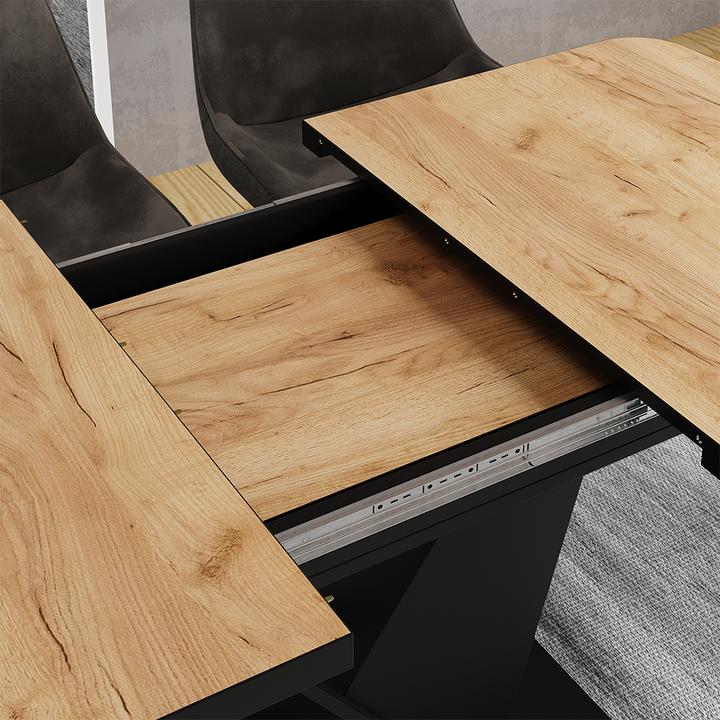 Produktbild Vicco Esstisch Fenaro, Goldkraft Eiche/Schwarz/Schwarz, 120 x 80 cm ausziehbar (120 x 120 x 77.40 cm)