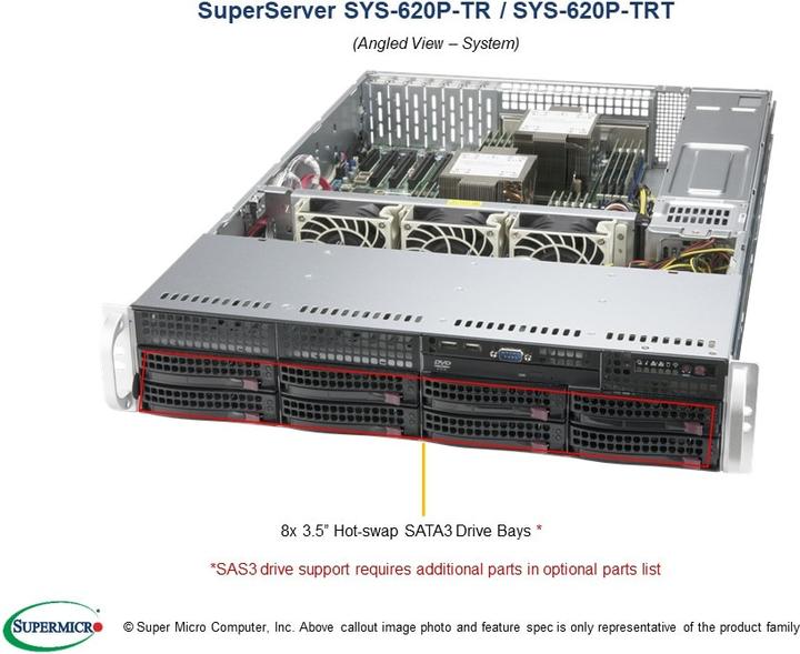 Image du produit Supermicro SYS-620P-TRT, DDR4-SDRAM, SATA III, DVD-ROM, 120 W, Rack (2 U)