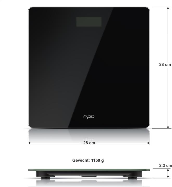 Actual product image Mybeo Personenwaage digital, Trittfläche aus 6mm Sicherheitsglas, schmales Design, max.180 kg Belastung (180 kg)