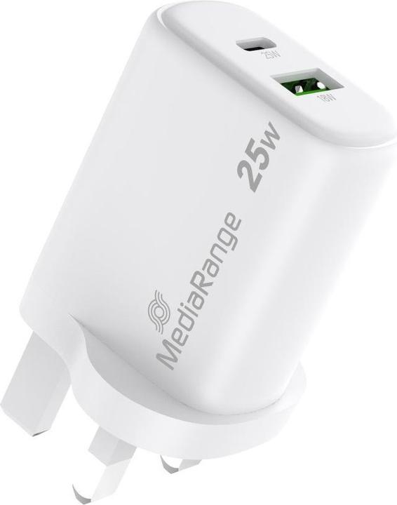 Produktbild MediaRange Ladegerät 25W 2-Port 1x USB-A/1x USB-C UK, weiss (25 W, 2 Ports)
