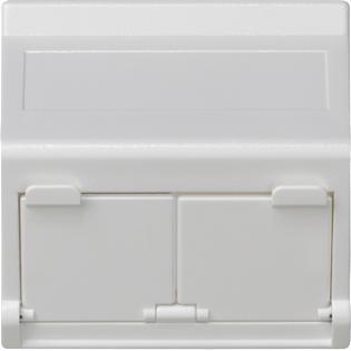 Kontakt, Steckdose, Simon K45 Kachel für Doppel-Datenkommunikationsdose 2xRJ diagonal mit Shutter reinweiss - KB8