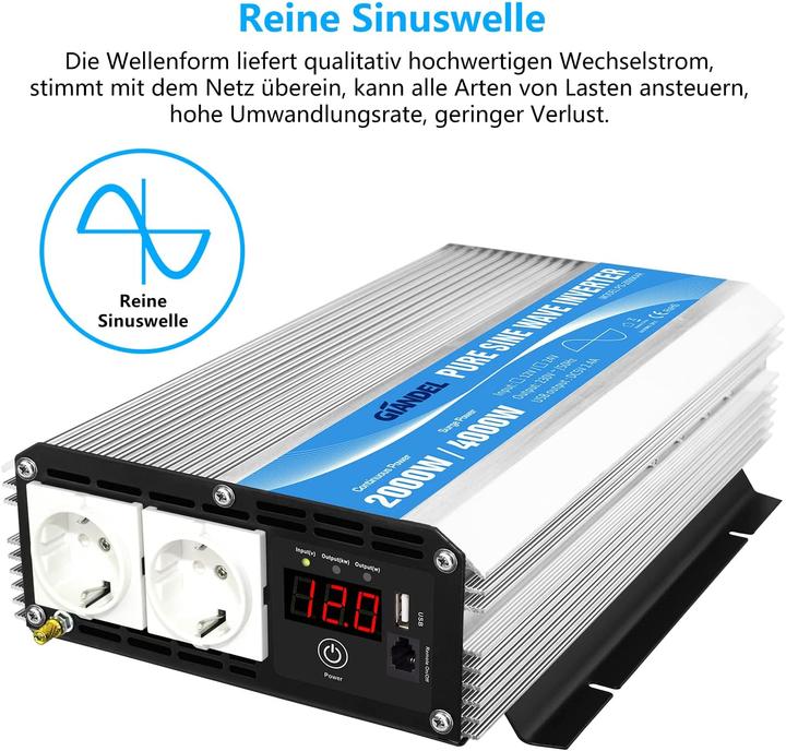 Image du produit Giandel Onduleur 12V vers 230V pur sinus 2000W