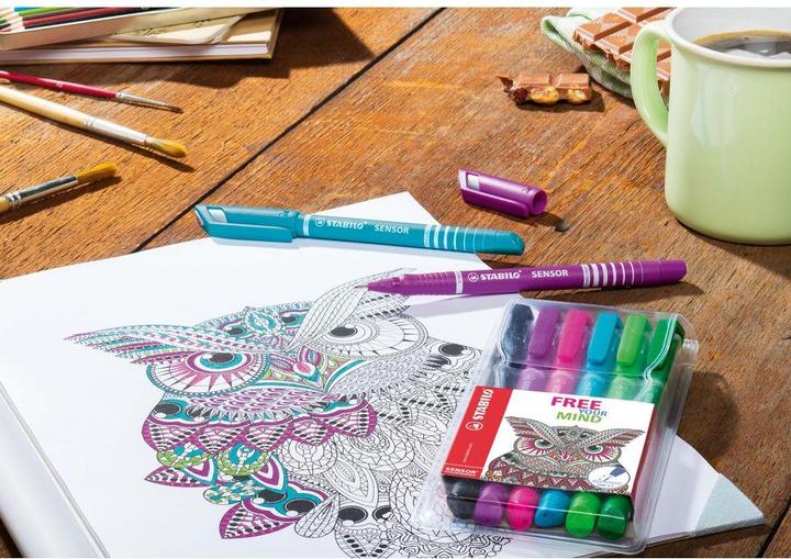 Produktbild STABILO SENSOR F Finliner mit gefederter Spitzer (Lila, Grün, Blau, Rosa, 4 x)