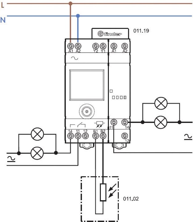 Actual product image Finder Light dependent relay, with timer