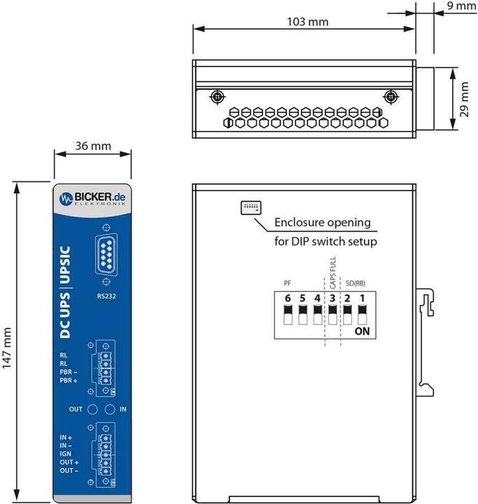 Image du produit Bicker Elektronik UPS industriel (DIN Rail) DC avec SuperCaps sans entretien (70 VA, ASI standby)