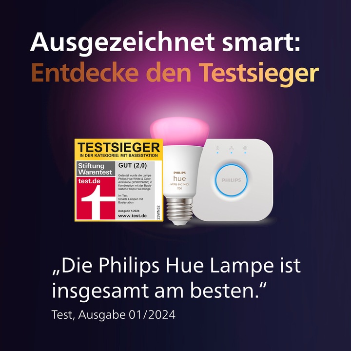 Actual product image Philips Hue Starter Kit (E27, 11 W, 1100 lm, 1 x, F)