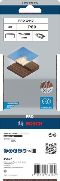 Actual product image Bosch Professional Zubehör PRO X440 sanding belt, 75 x 508 mm, G80 (80)