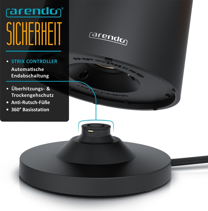 Actual product image Arendo Stainless steel kettle 1.5 L, 2200 W, temperature setting 45°C - 100°C, keep warm function, black (1.50 l)
