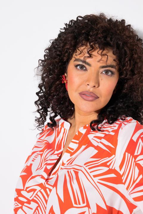 Actual product image Ulla Popken Abstract Foliage Flounce Panel Midi Dress (60)
