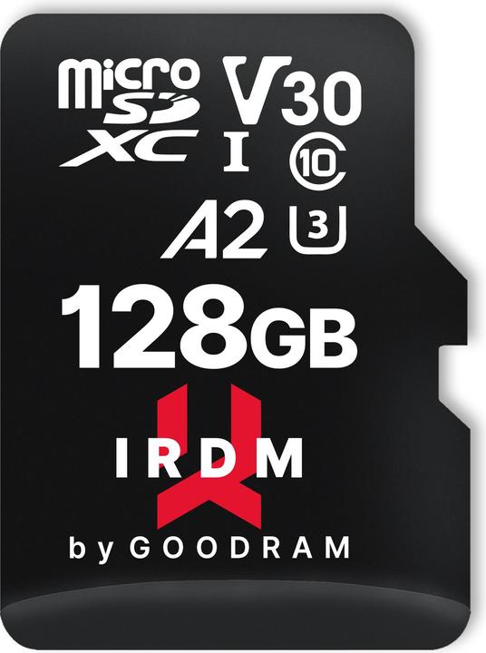 Actual product image Goodram IRDM microSDXC 128GB V30 UHS-I U3 + adapter (128 GB, microSDXC, U3, UHS-I)