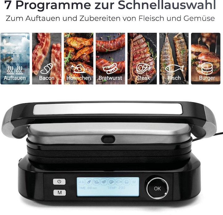 Image du produit KLAMER Kontaktgrill mit 7 Automatikprogramme 2100W starker Plattengriller