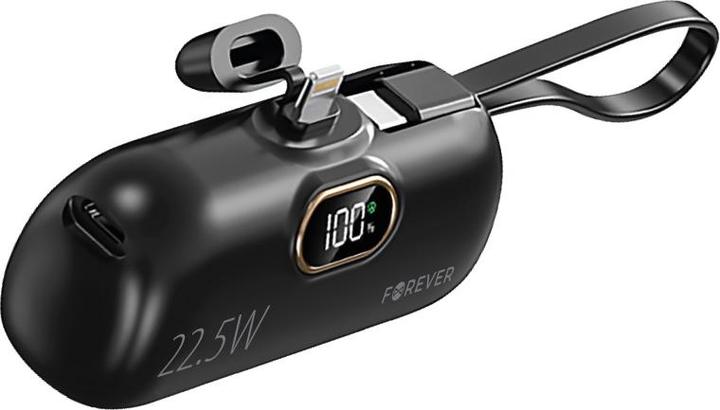 Actual product image Forever mini power bank MTB-100 22.5W 5000 mAh Lightning black (5000 mAh, 22.50 W, 18.50 Wh)