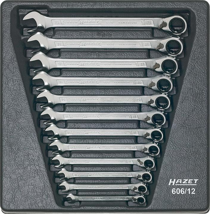 Produktbild HAZET Knarren Ring-Maulschlüssel 606-12 ∙ Aussen Doppel-Sechskant-Tractionsprofil ∙ 12 mm (12 mm)