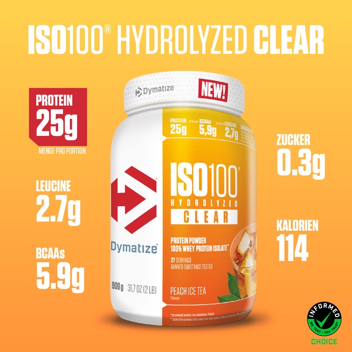 Immagine prodotto Dymatize Siero di latte chiaro ISO100 (Tè freddo alla pesca, 1 pz., 900 g)